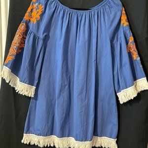 VELZERA Dress Small 👗 Fringe & Embroidery